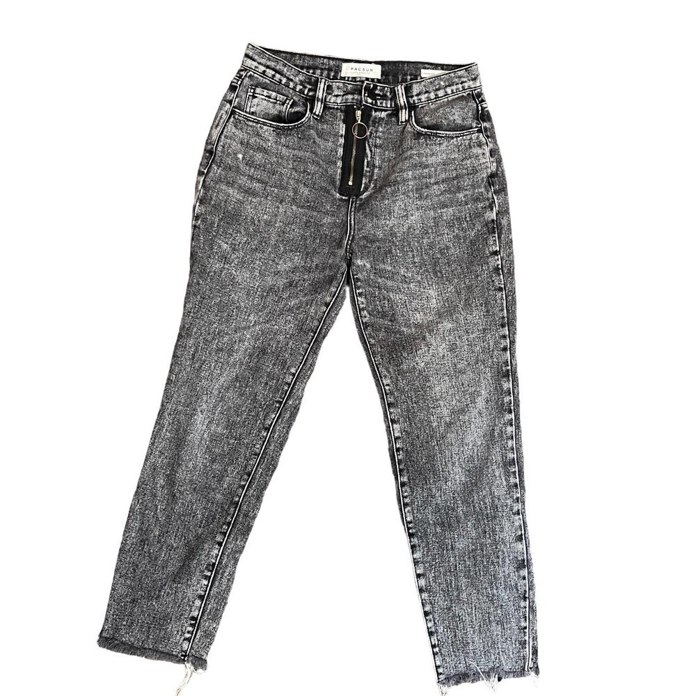 PacSun Vintage Icon Women's Raw Hem Ring Zipper Distressed Jeans Black Size‎ 26